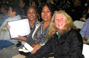 Recently retired Delta Dental Shop Steward Margaret Hernandez-Pueyo (far left) was recognized at the Rancho Cordova  meeting for her 32 years of service as a steward. Seen here with fellow stewards Maria Prado, center, and Debbie Krevi, left.