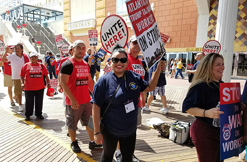 Teamsters 856 Rep. Liliana Cortez supports striking Trump Taj Mahal workers in Atlantic City.