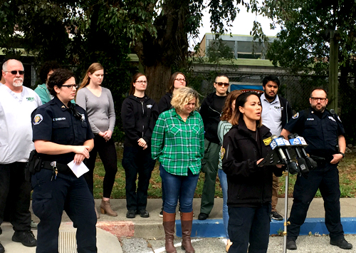 Working people standing together to speak out for animals: Teamsters 856 members at the Peninsula Humane Society hold a press conference on Monday, October 24 to blow the whistle on issues affecting animal and public safety. 