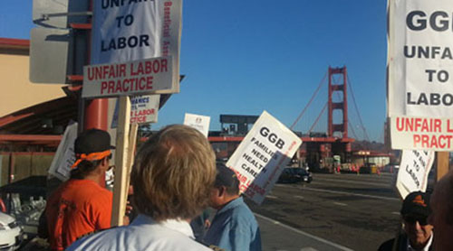 In 2015, Teamsters 856 members joined with other labor unions at the Golden Gate Bridge Highway and Transportation District to hold a series of strikes protesting health care cuts