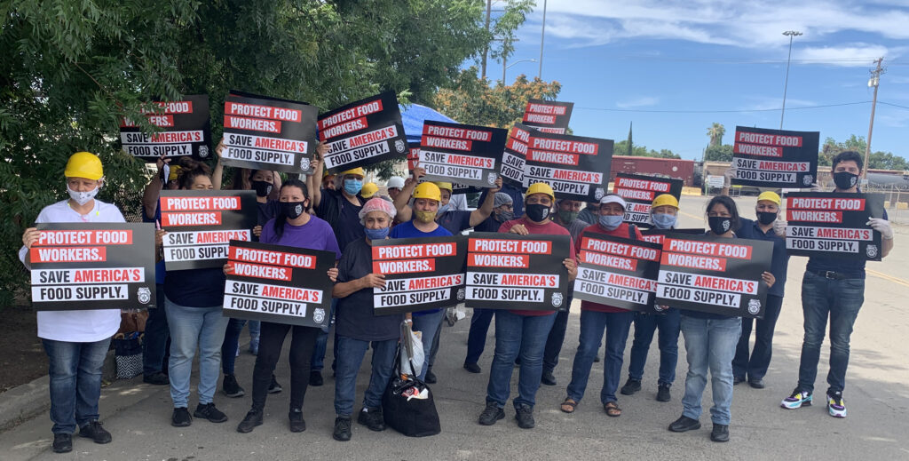Teamsters 856 Food Processing Division Members rally at the Diamond Walnut Stockton plant on June 10, 2020